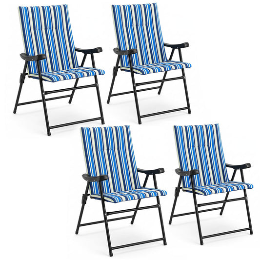 Set of 4 Foldable Beach Chairs with Armrests and Wide Seat-Blue