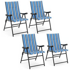 Set of 4 Foldable Beach Chairs with Armrests and Wide Seat-Blue