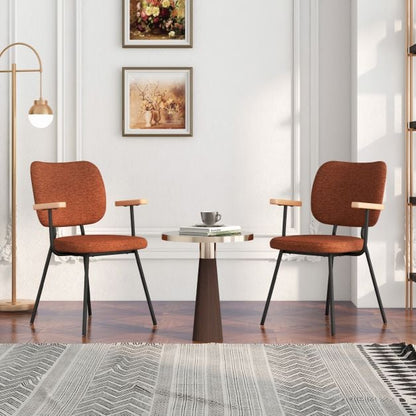 Set of 4 Linen Fabric Upholstered Dining Chairs with Curved Backrest