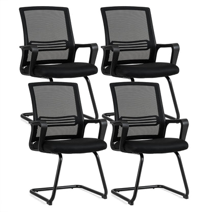 Set of 4 Office Guest Chair with Lumbar Support and Mesh Back for Reception-Black