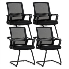 Set of 4 Office Guest Chair with Lumbar Support and Mesh Back for Reception-Black
