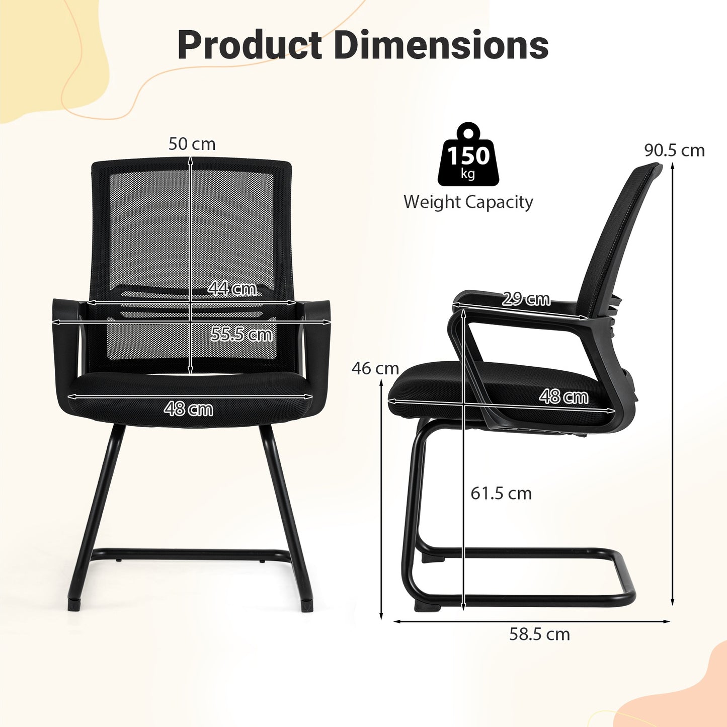 Set of 4 Office Guest Chair with Lumbar Support and Mesh Back for Reception-Black