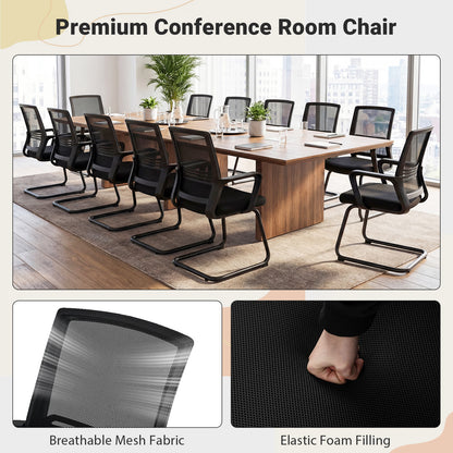 Set of 4 Office Guest Chair with Lumbar Support and Mesh Back for Reception-Black