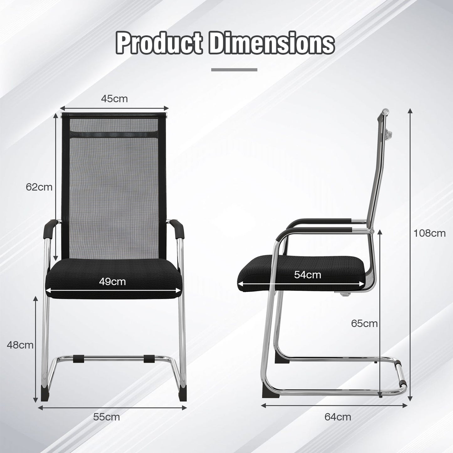 Set of 4 Office Guest Chairs with Metal Sled Base and Armrests-Black