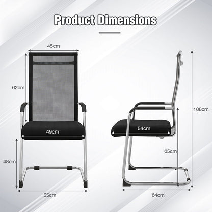 Set of 4 Office Guest Chairs with Metal Sled Base and Armrests-Black