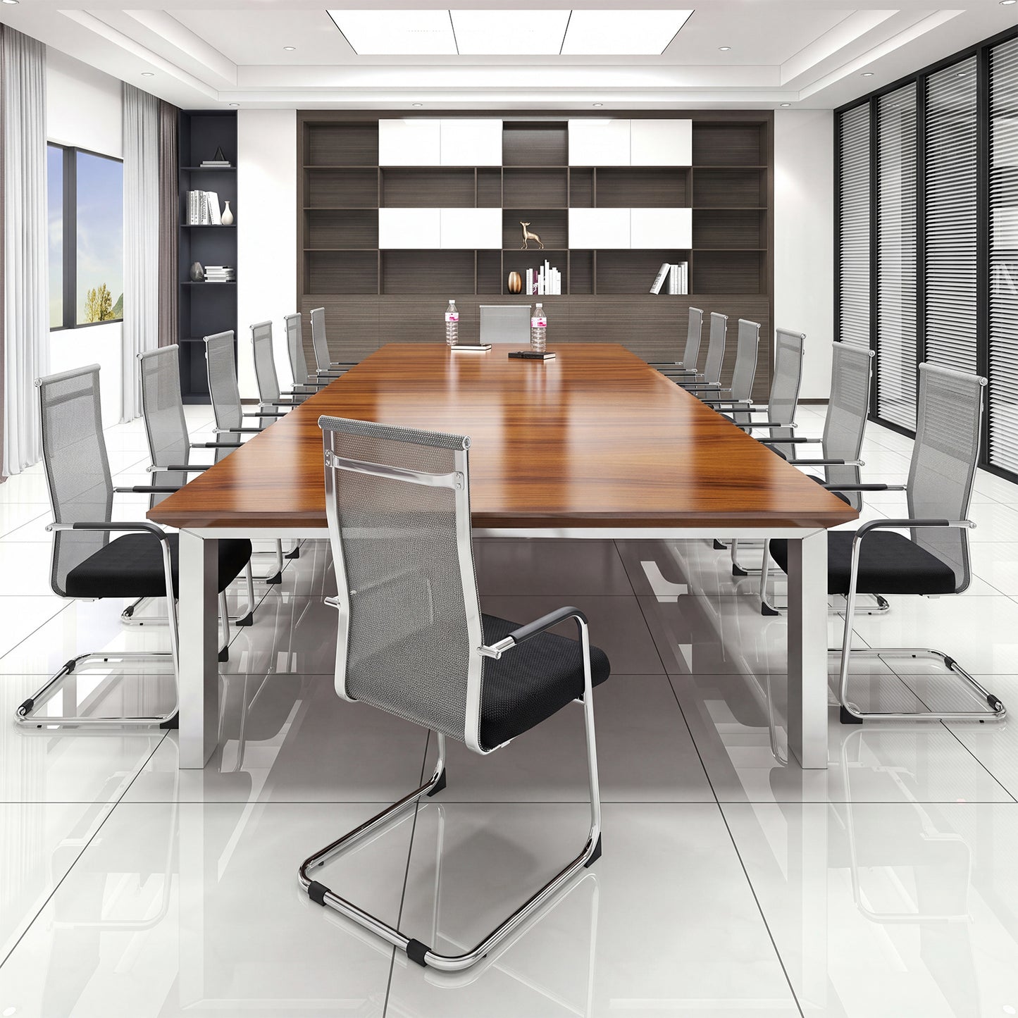 Set of 4 Office Guest Chairs with Metal Sled Base and Armrests-Grey