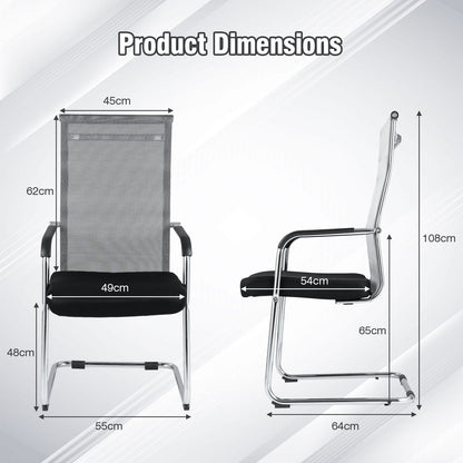 Set of 4 Office Guest Chairs with Metal Sled Base and Armrests-Grey