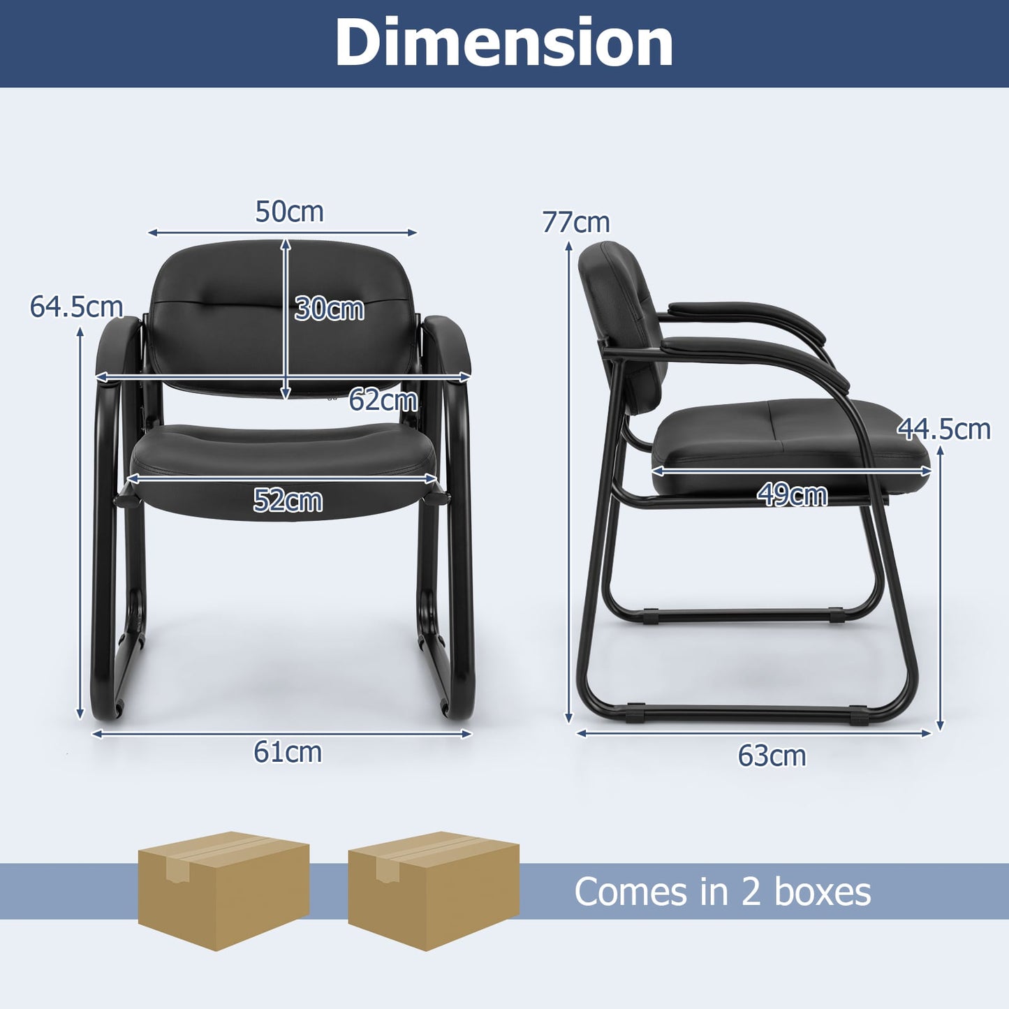 Set of 4 Waiting Room Chairs with Sled Base and Padded Arm Rest-Black