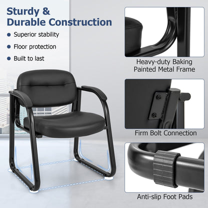 Set of 4 Waiting Room Chairs with Sled Base and Padded Arm Rest-Black