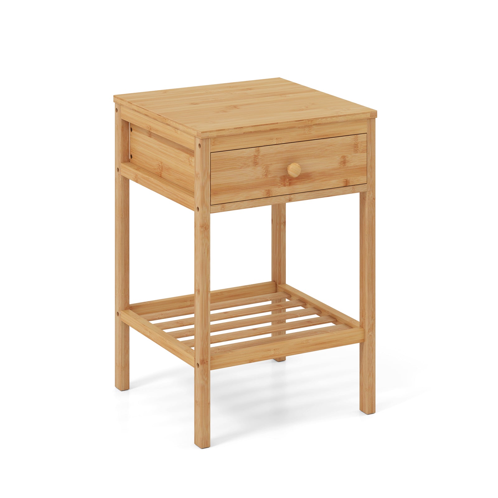 Set of 1/2 Bamboo Nightstand Bedside Table with Storage Drawer and Open Shelf-1 piece