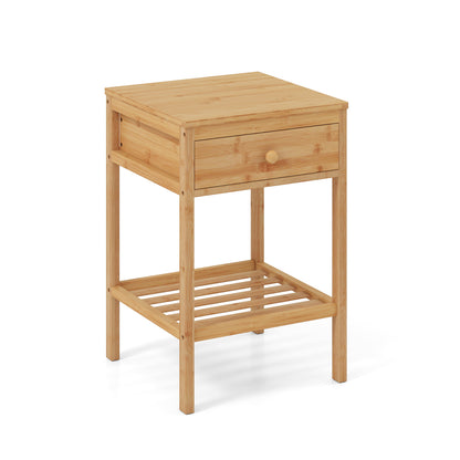 Set of 1/2 Bamboo Nightstand Bedside Table with Storage Drawer and Open Shelf-1 piece