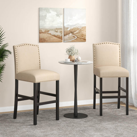 Set of 2 Bar Chair with Rubber Wood Legs for Home and Pub-Beige