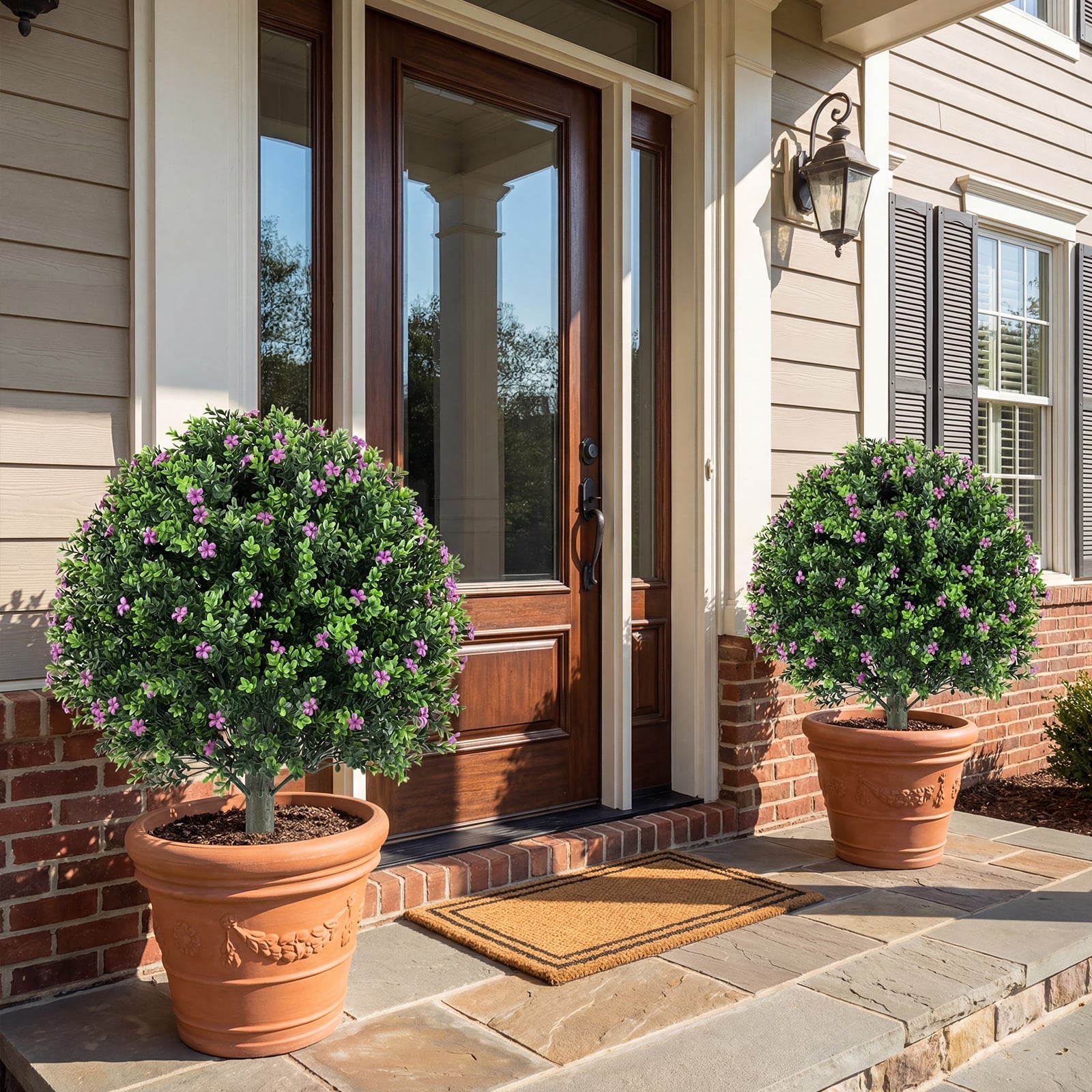 Set of 2 Boxwood Topiary Ball Trees with Ground Spikes for Yard