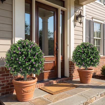 Set of 2 Boxwood Topiary Ball Trees with Ground Spikes for Yard