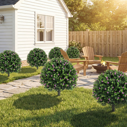 Set of 2 Boxwood Topiary Ball Trees with Ground Spikes for Yard