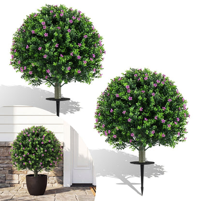 Set of 2 Boxwood Topiary Ball Trees with Ground Spikes for Yard