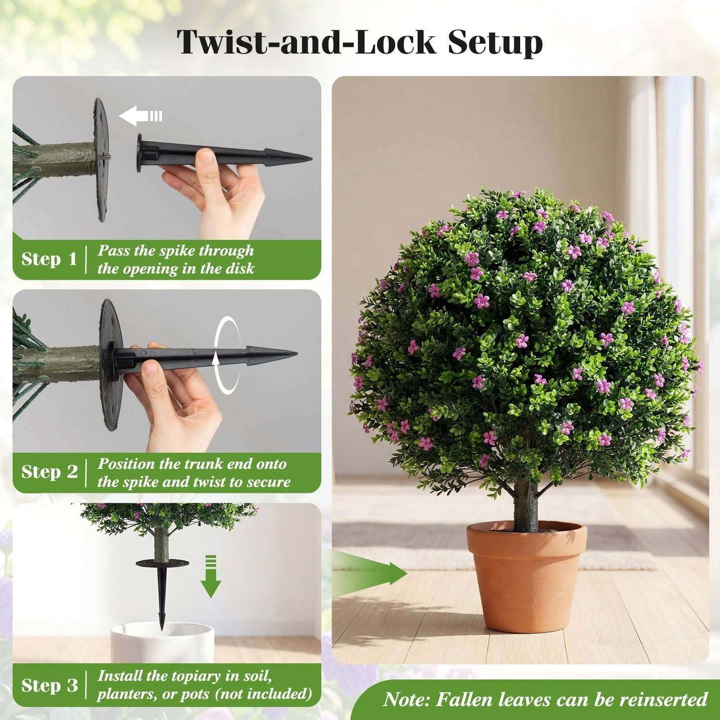 Set of 2 Boxwood Topiary Ball Trees with Ground Spikes for Yard