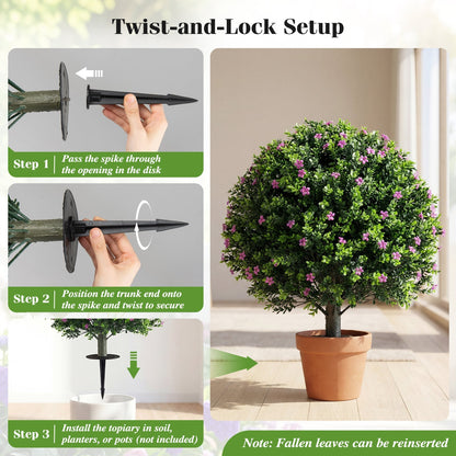 Set of 2 Boxwood Topiary Ball Trees with Ground Spikes for Yard