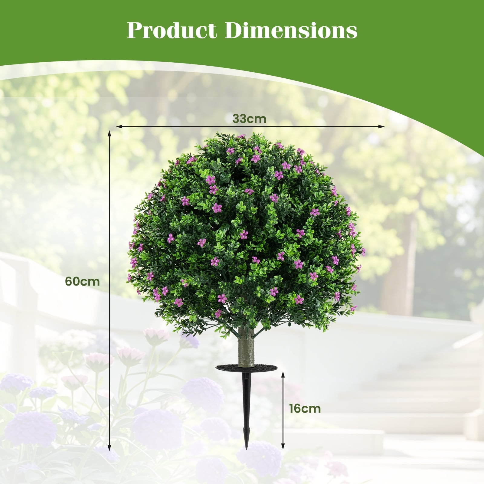 Set of 2 Boxwood Topiary Ball Trees with Ground Spikes for Yard