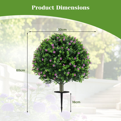 Set of 2 Boxwood Topiary Ball Trees with Ground Spikes for Yard