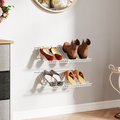 24"  Closet Shelves Wall Mounted Metal Wire Shoe Racks Set of 2