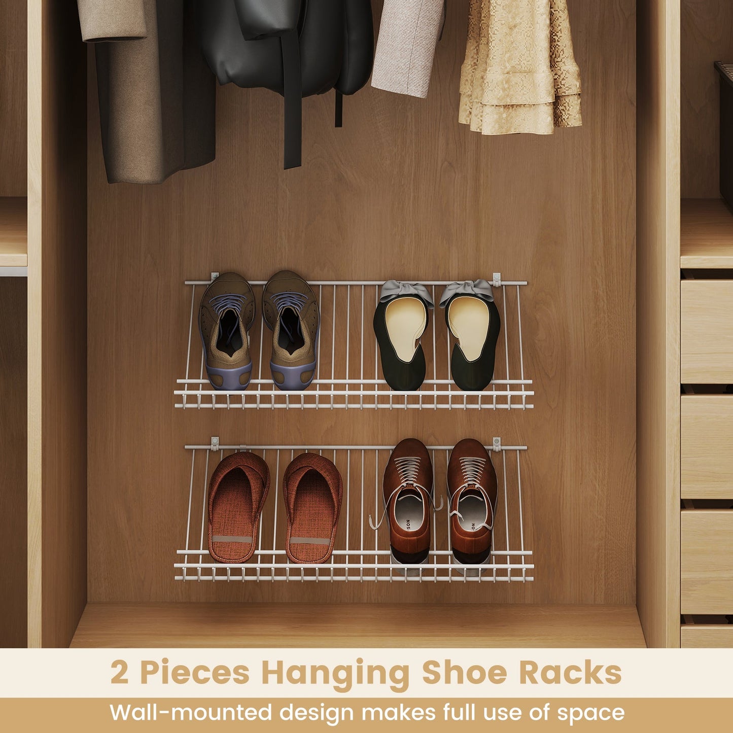 24"  Closet Shelves Wall Mounted Metal Wire Shoe Racks Set of 2