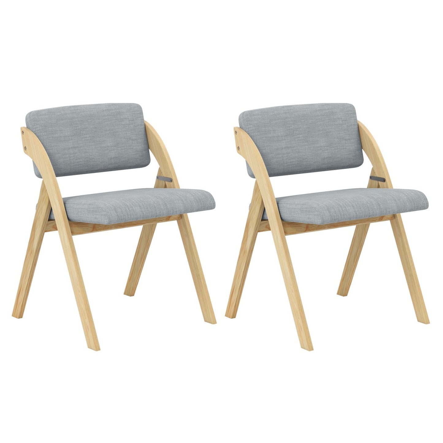 Set of 2 Dining Chairs Folding Kitchen Chair with Rubber Wood Legs-Grey