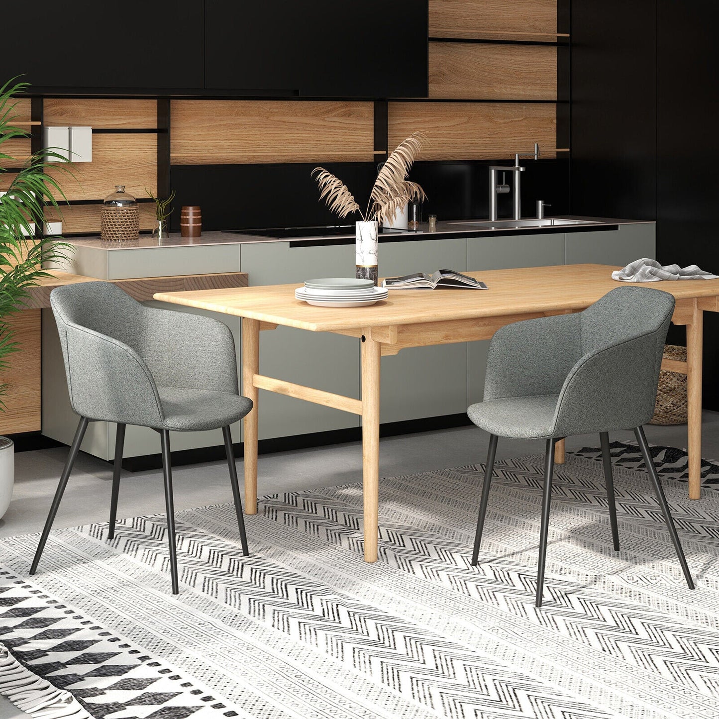 Set of 2 Dining Chairs with Ergonomic Backrest Design-Gray