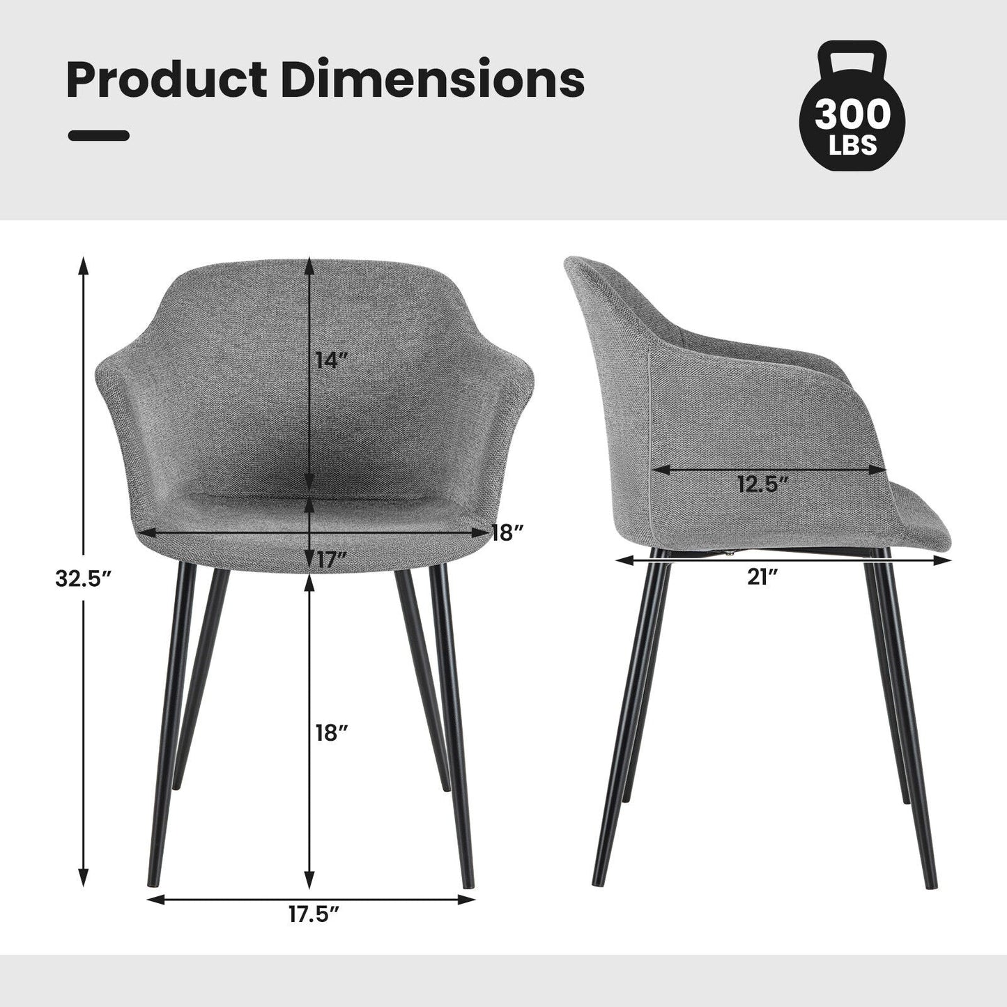 Set of 2 Dining Chairs with Ergonomic Backrest Design-Gray