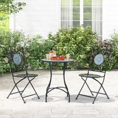 Mosaic Chairs Set of 2 Patio Metal Folding Chair with Decorative Backrest