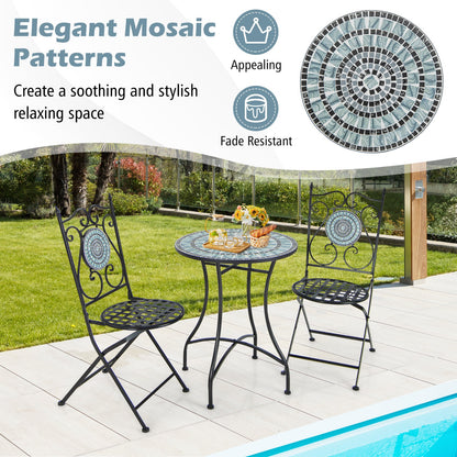 Mosaic Chairs Set of 2 Patio Metal Folding Chair with Decorative Backrest