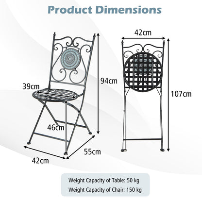 Mosaic Chairs Set of 2 Patio Metal Folding Chair with Decorative Backrest