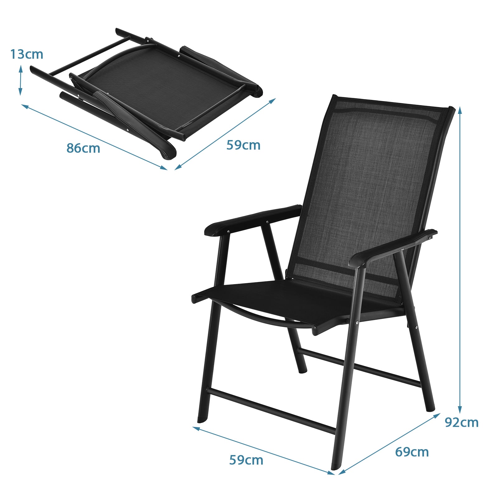 Set of 2 Folding Outdoor Dining Chairs with Ergonomic Armrests-Black