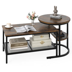 Set of 2 Nesting Coffee Table with Extra Storage Shelf-Coffee