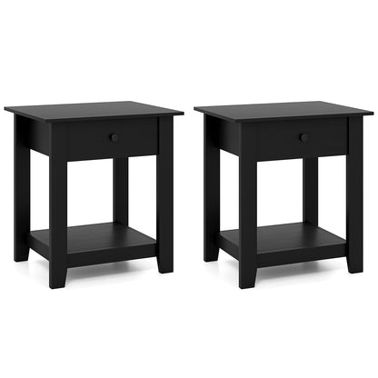 Set of 2 Nightstand with Drawer 3-Tier Modern Bedside Table-Black