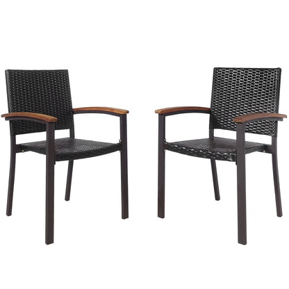 Set of 2 Outdoor PE Wicker Stackable Chairs Patio Dining Chairs