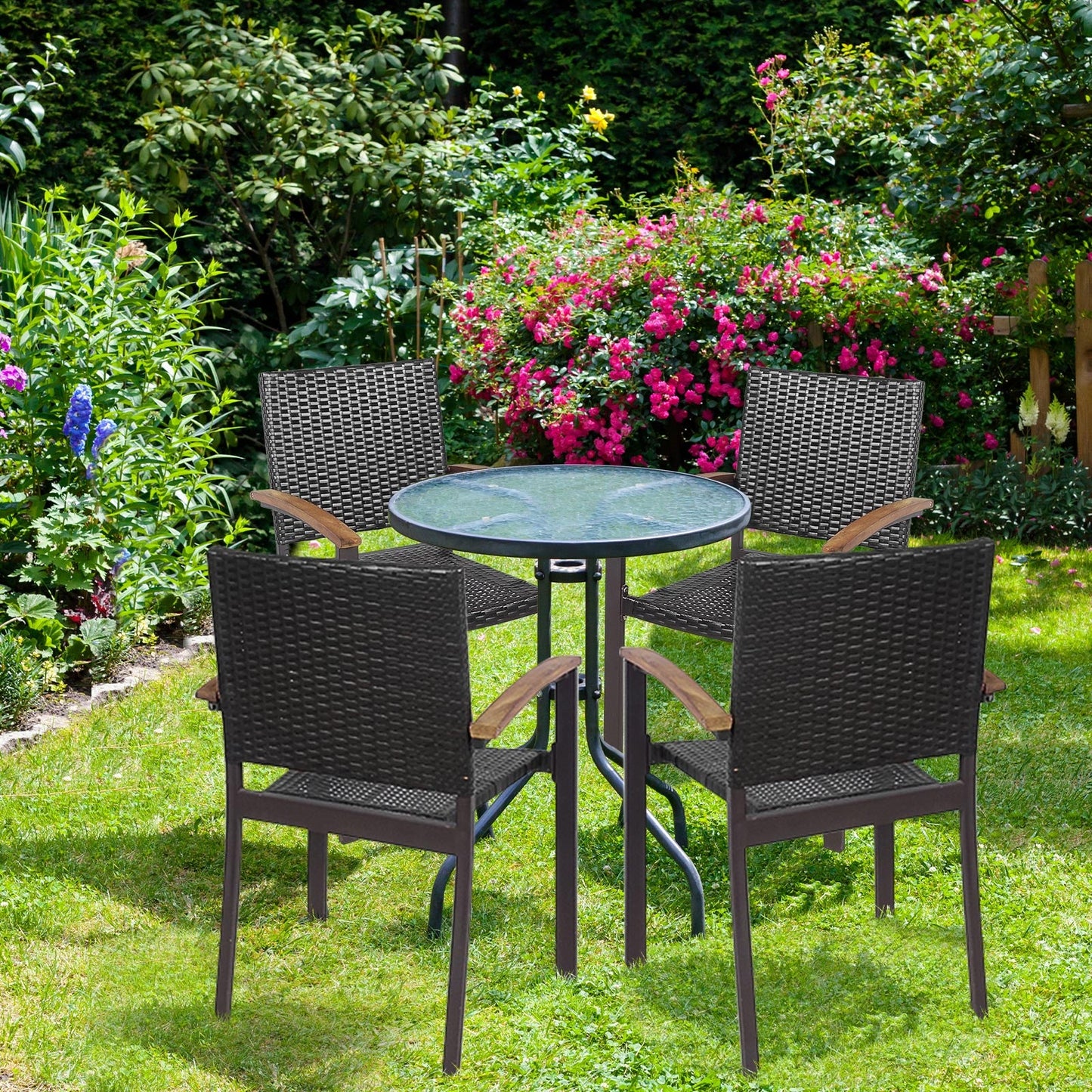 Set of 2 Outdoor PE Wicker Stackable Chairs Patio Dining Chairs