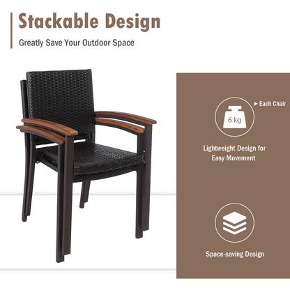 Set of 2 Outdoor PE Wicker Stackable Chairs Patio Dining Chairs