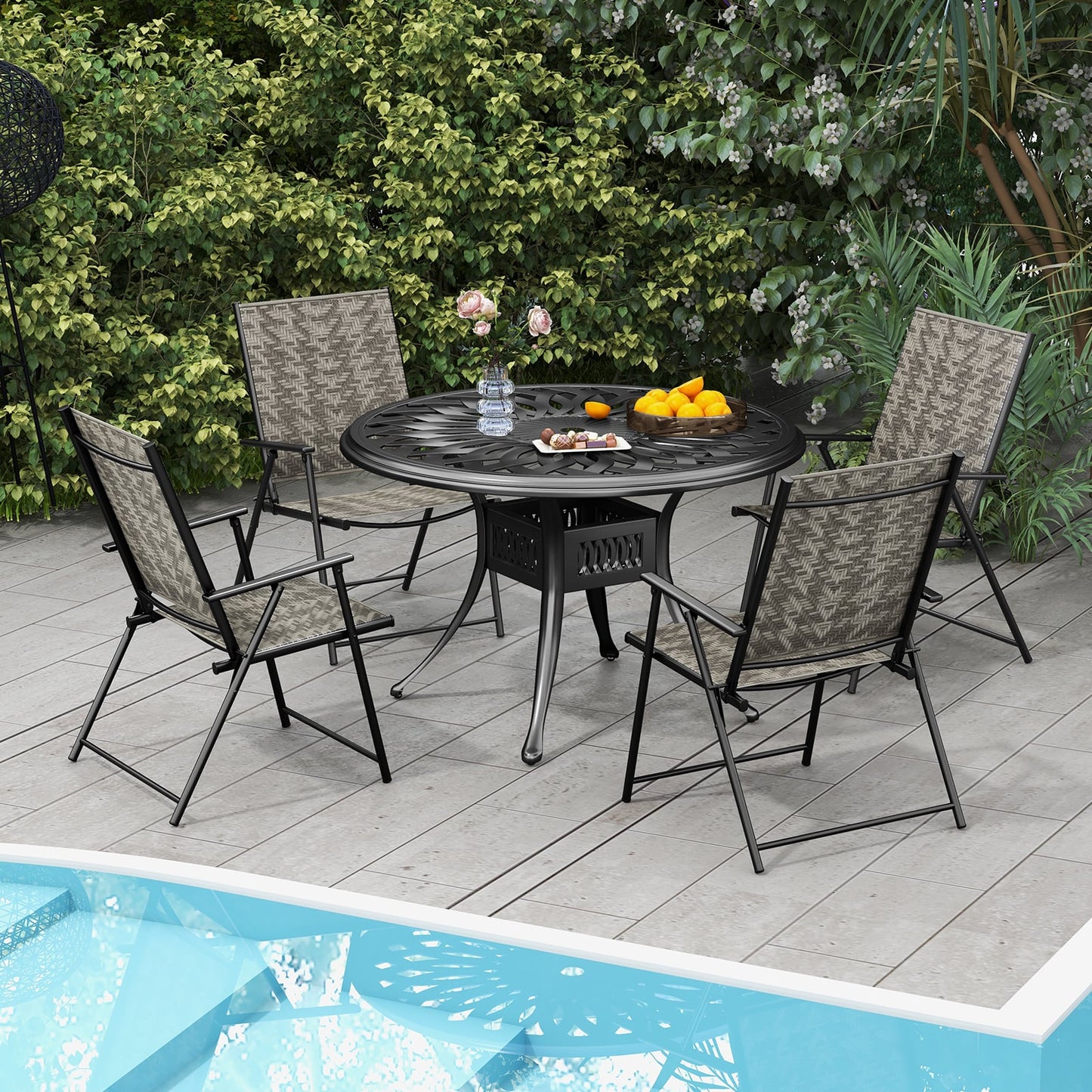 Set of 2 Patio Folding Chairs with Armrests-Grey