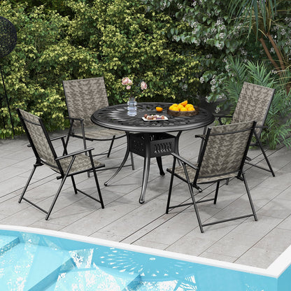 Set of 2 Patio Folding Chairs with Armrests-Grey