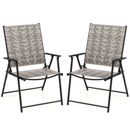 Set of 2 Patio Folding Chairs with Armrests-Grey