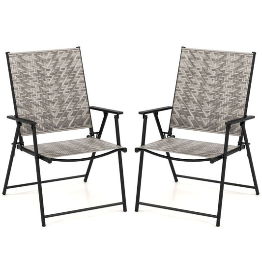 Set of 2 Patio Folding Chairs with Armrests-Grey