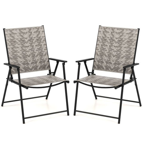 Set of 2 Patio Folding Chairs with Armrests-Grey