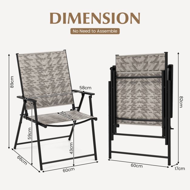 Set of 2 Patio Folding Chairs with Armrests-Grey