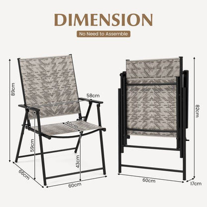 Set of 2 Patio Folding Chairs with Armrests-Grey
