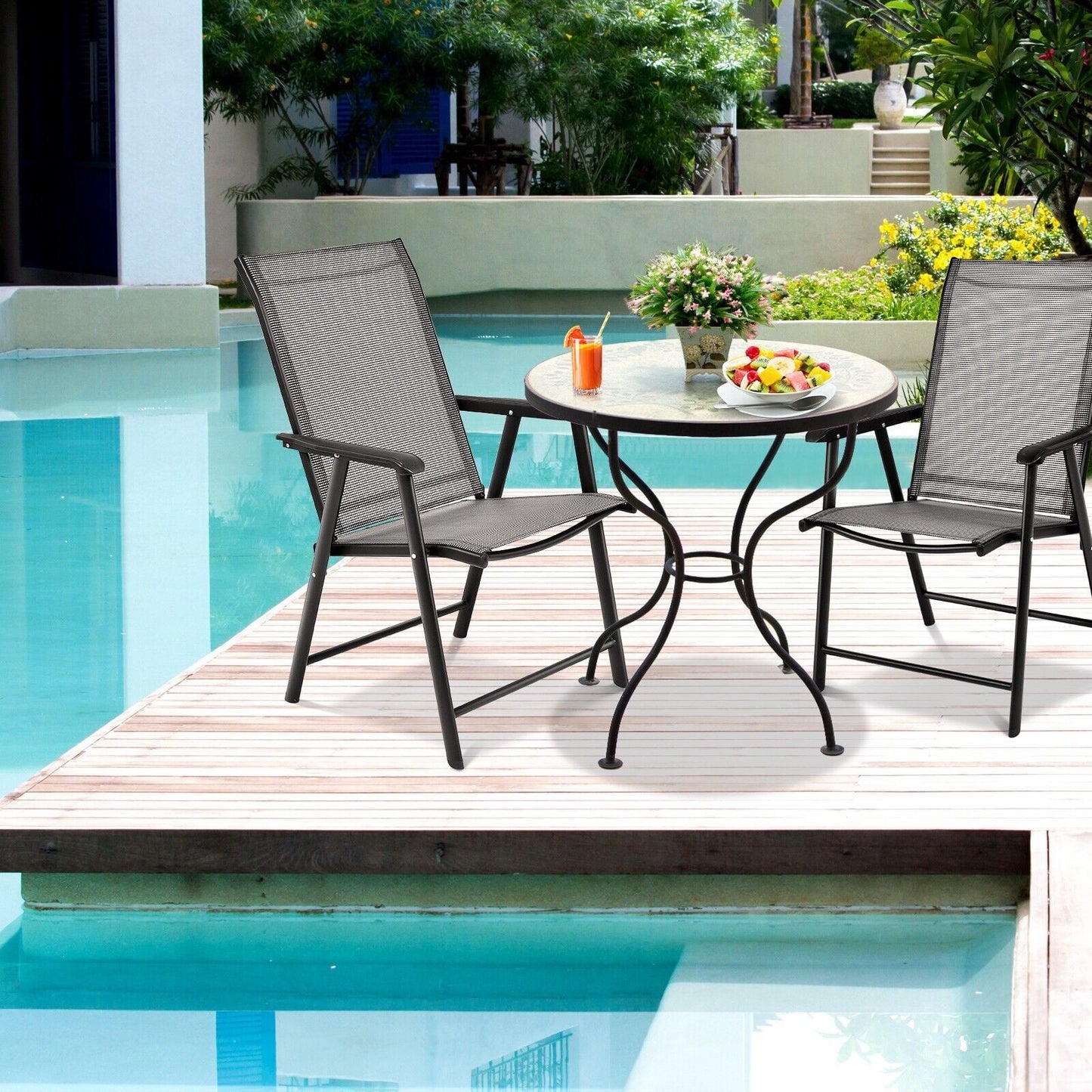 Set of 2 Folding Outdoor Dining Chairs with Ergonomic Armrests-Grey