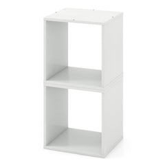 Set of 2 Bookcase Stackable Standing Nightstand with Storage Cubes-White