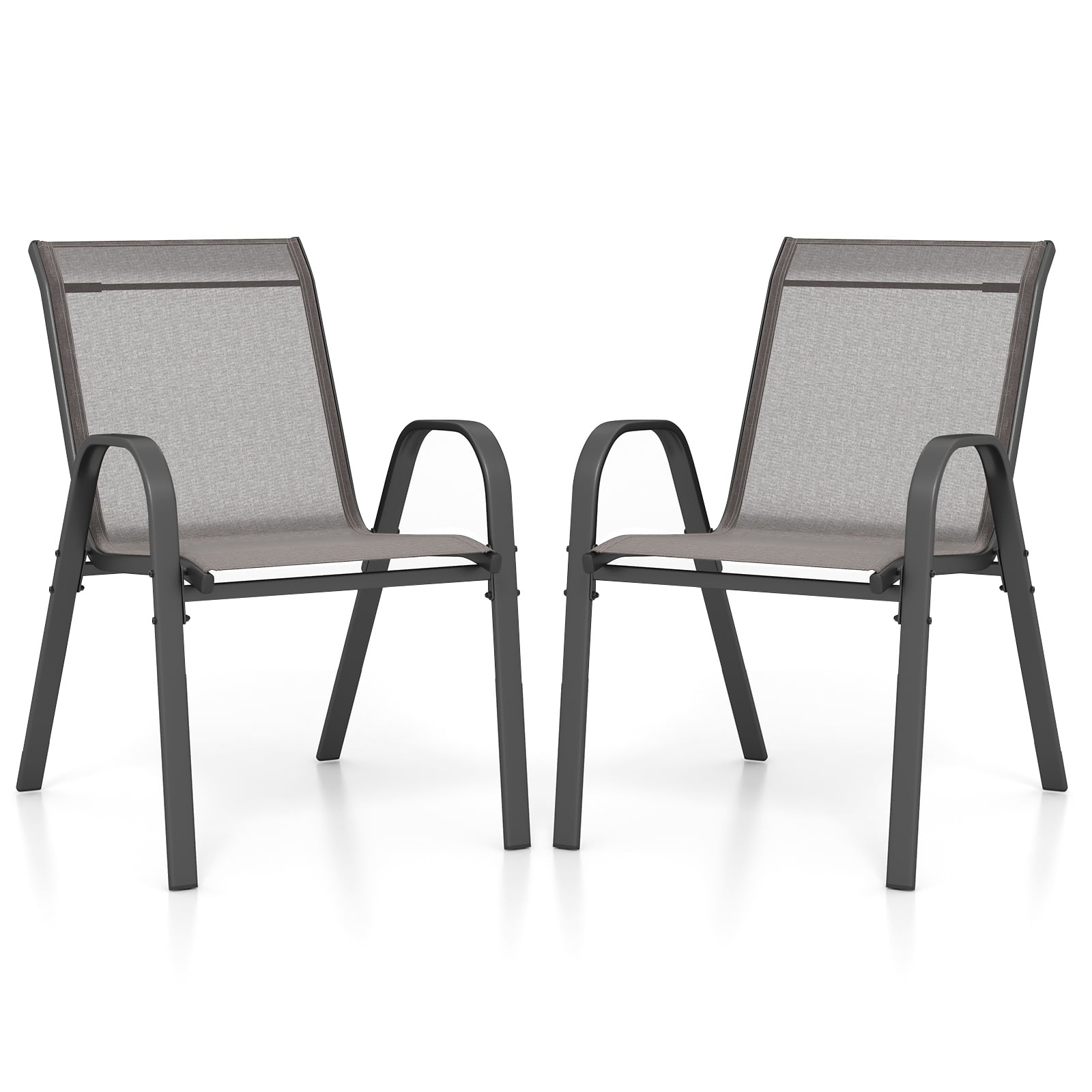 Set of 2 Patio Stackable Metal Dining Chairs with Armrests-Grey