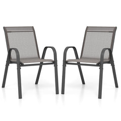 Set of 2 Patio Stackable Metal Dining Chairs with Armrests-Grey