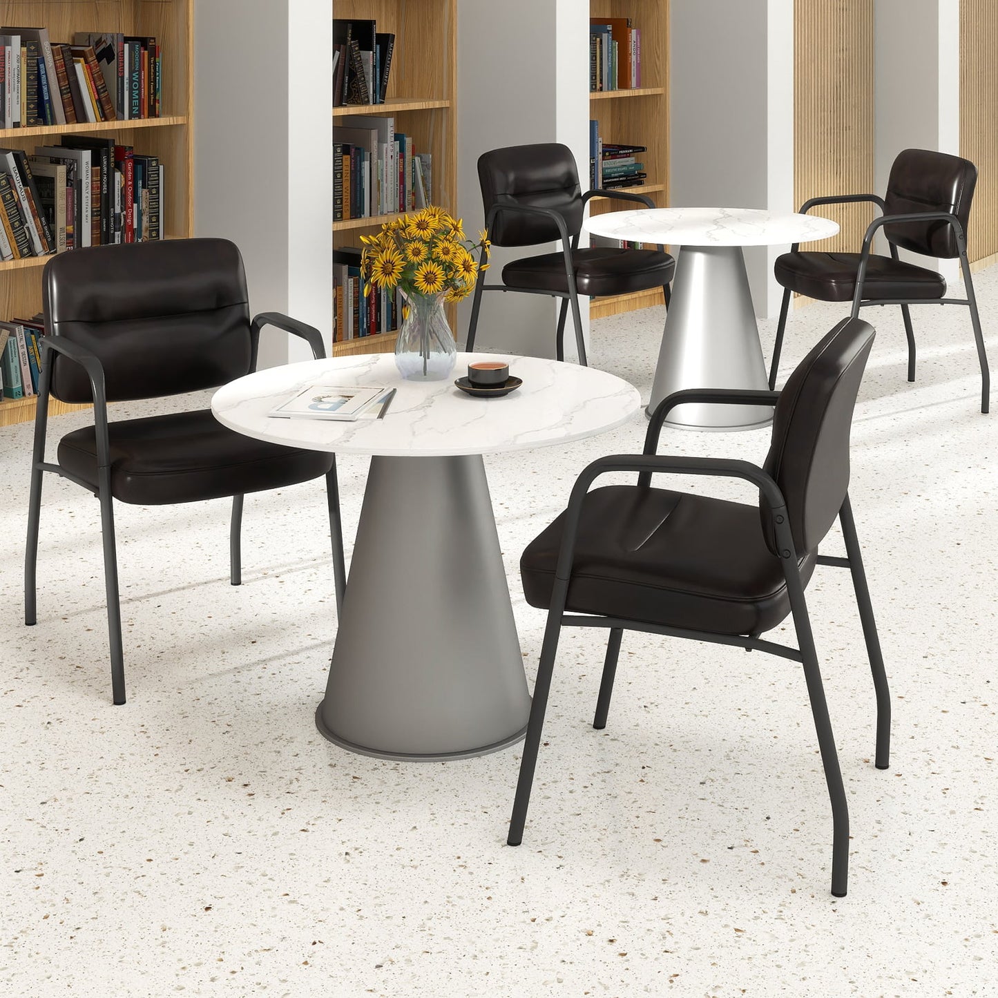 Set of 2 Waiting Room Chairs with Integrated Armrests No Wheels-Brown